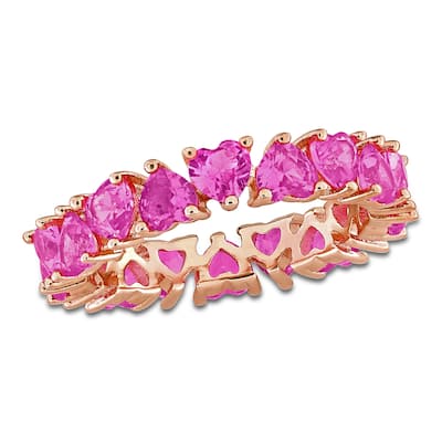 Miadora 4ct TGW Created Pink Sapphire Heart Eternity Ring in Rose Silver