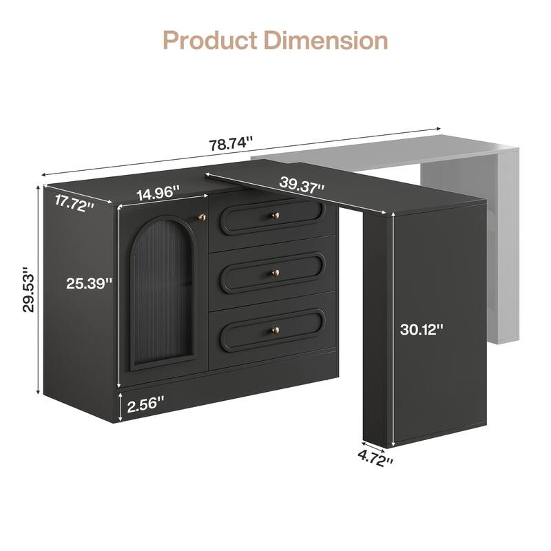 Modern 360° Rotatable Vanity Desk with 3 Drawers, White Corner Vanity