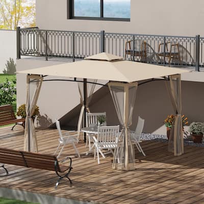 Outsunny 10' x 12' Patio Gazebo with Netting, Double Roof Outdoor Gazebo Canopy Shelter, Solid Metal Frame