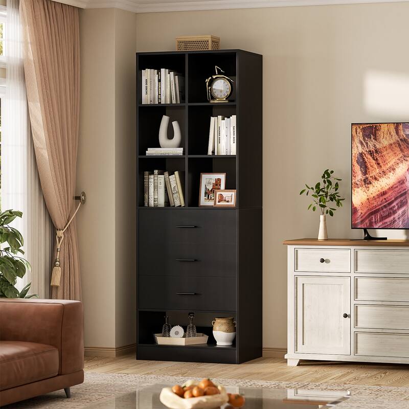 Qvella 23.6'' W Closet System with 3 Wooden Drawers and Partition Storage,Modular Closet Organizer for Walk-in/Reach-in Closet