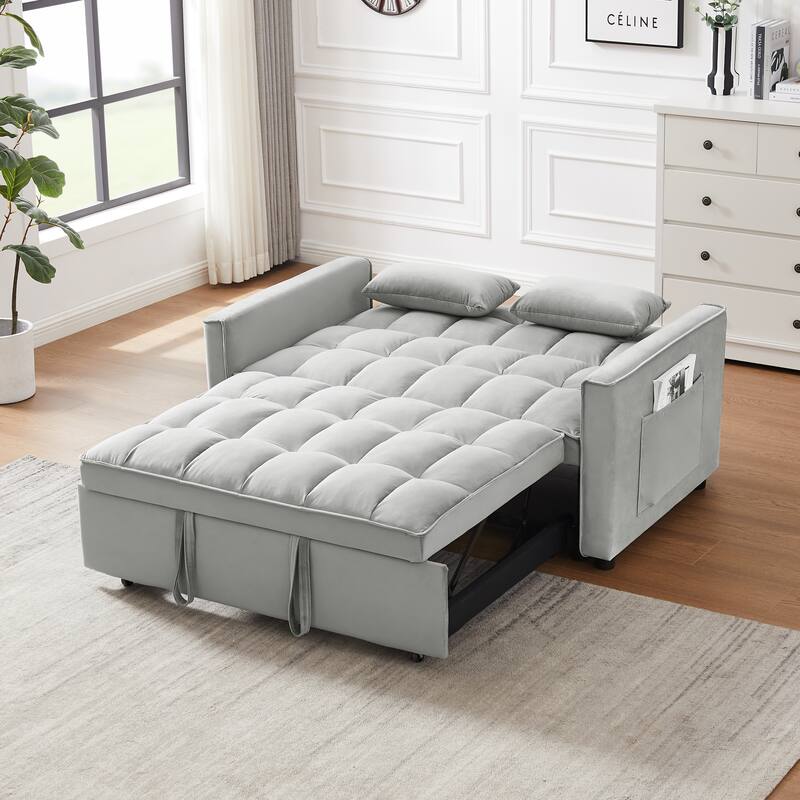 Velvet Loveseat Futon Pull-out Sofa Bed - 33.00 x 55.00 x 32.28