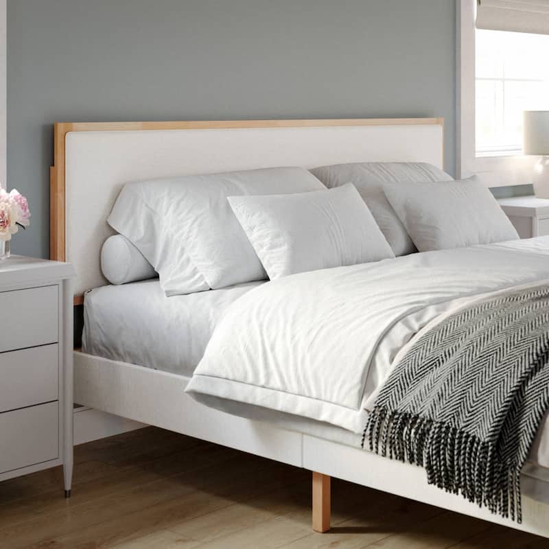 Martha Stewart Wooden Platform Bed with Upholstered Base and Triple Inset Headboard