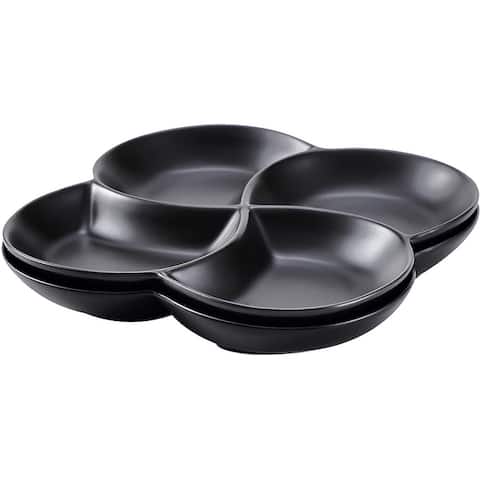 Bruntmor 8.5 inch Modern Set Of 2 Decorative Ceramic Appetizer 4 -Compartment Serving Platter Tray - Dessert Serving Plates