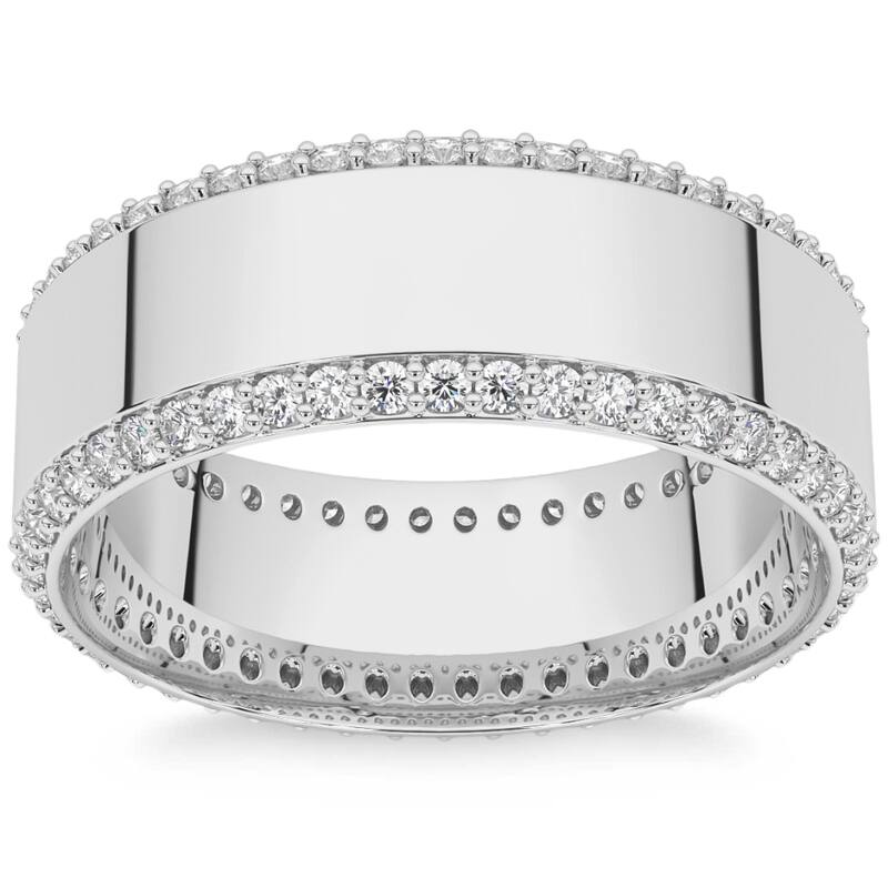 1Ct Lab Grown Diamond Ring Mens Textured Wedding 8mm Band White or Yellow Gold