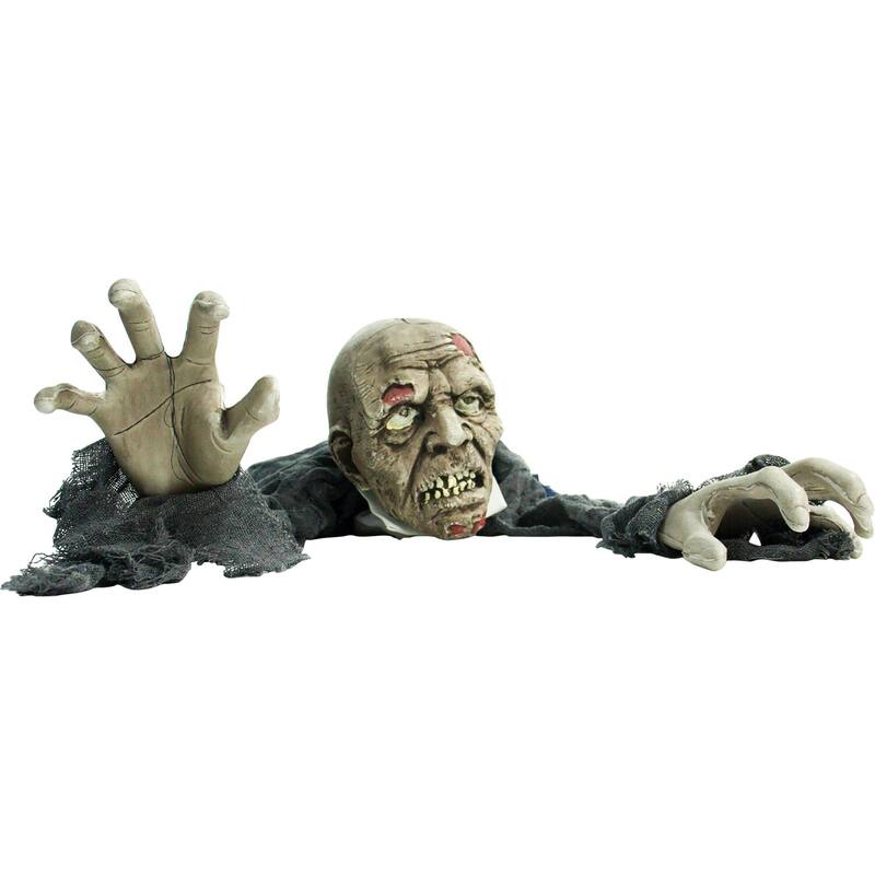 Haunted Hill Farm 62 In. Animatronic Zombie, Indoor/Outdoor Halloween Decoration, Flashing Red Eyes, Poseable, Battery