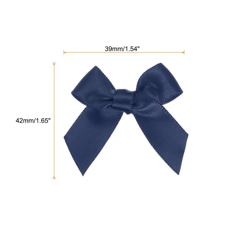 150Pcs Mini Ribbon Bow 1.5" Mini Fabric Satin Ribbon Flower Bows - Dark Blue
