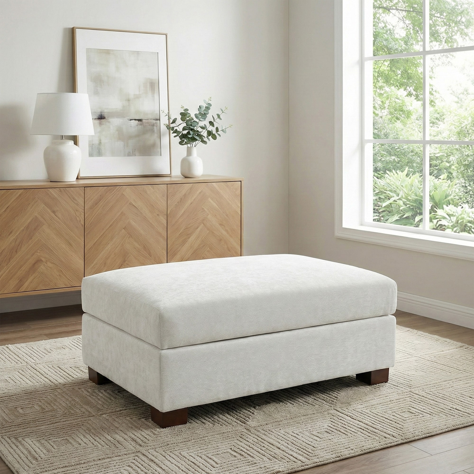 41" W Modern Rectangle Chenille Ottoman