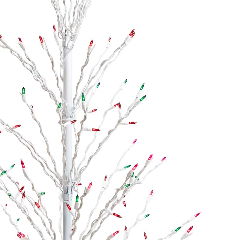 4' White Christmas Cascade Twig Tree Outdoor Decor - Multi Lights