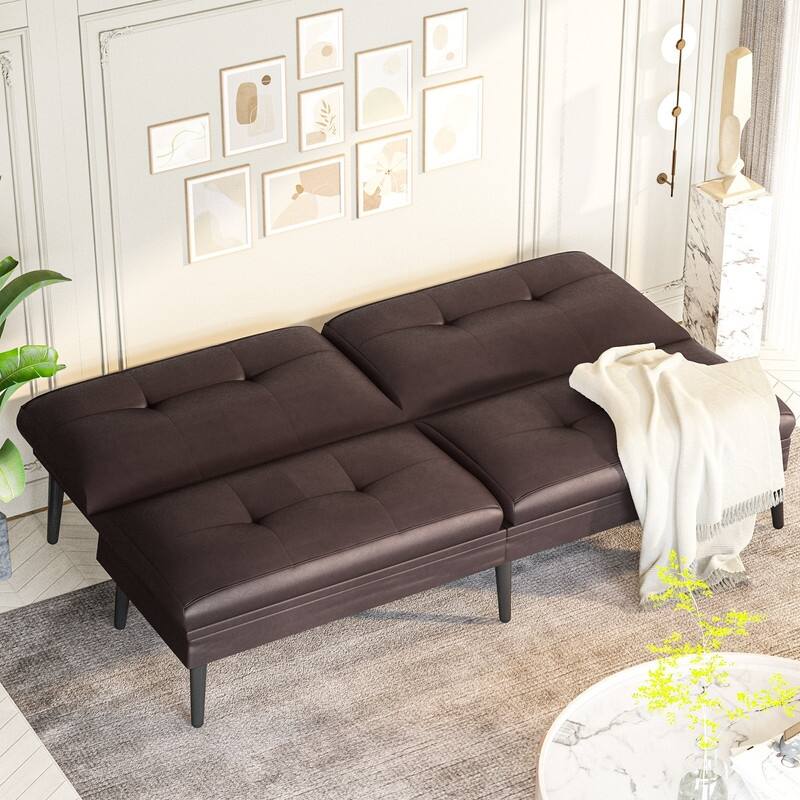 Grondin Convertible Futon Sofa Bed, 5-Angle Adjustable Backrest Sleeper Couch with 2 Pillows, Modern Style Recliner Lounge