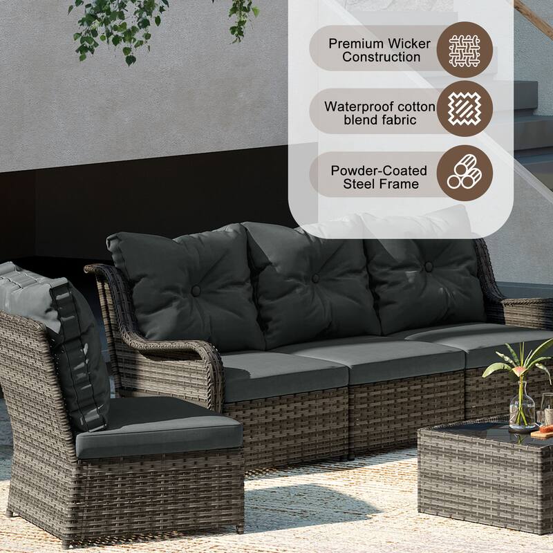 6-pieces Patio Wicker Outdoor Sectional Seating Sofa Set with Coffee Table