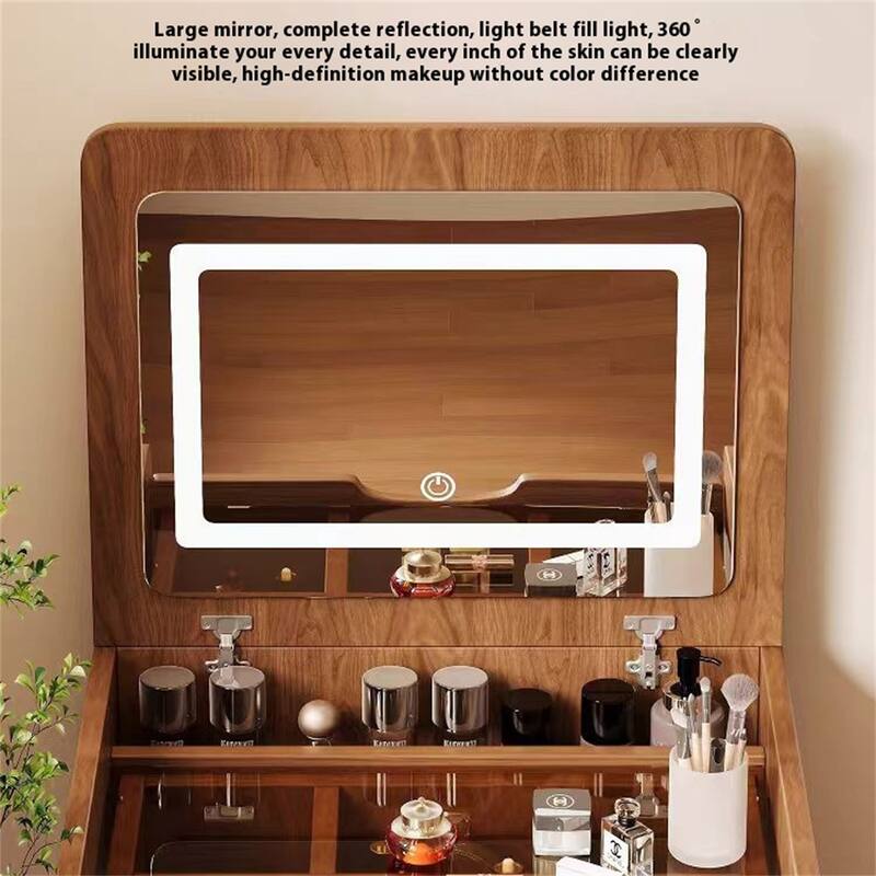 3 In 1 Vanity Desk w/ Plip Top Mirror,Visible Glass Desktop,3 Drawers