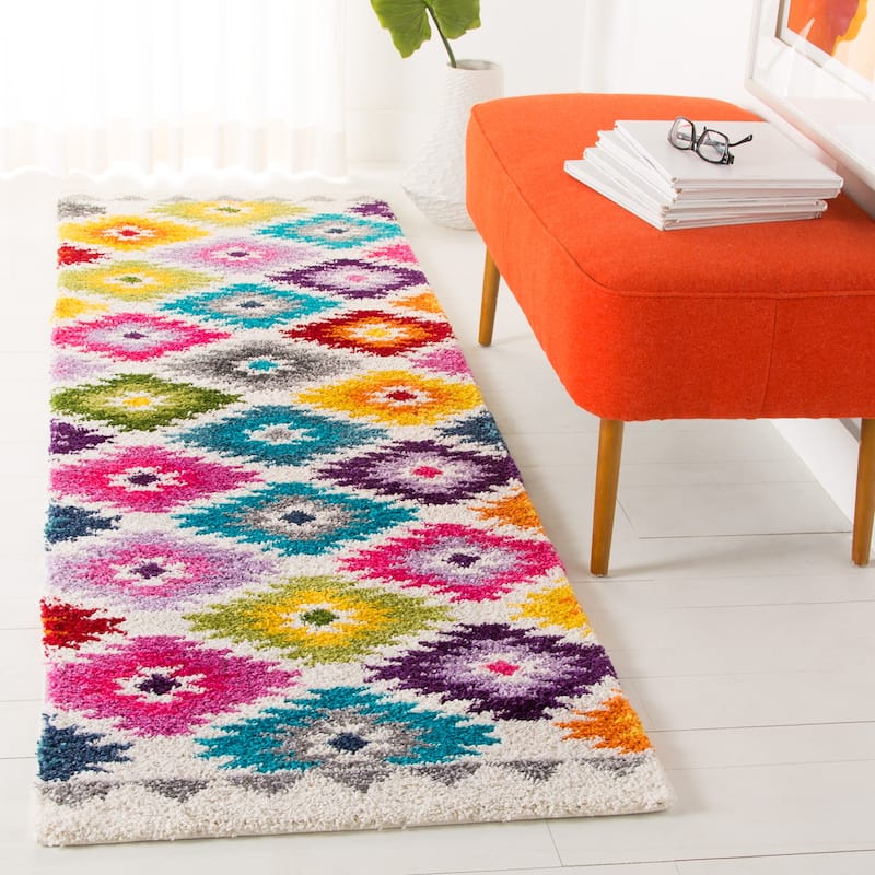 SAFAVIEH Fiesta Shag Gerbrich Abstract Rug - 2'3" x 8' Runner - Cream/Multi