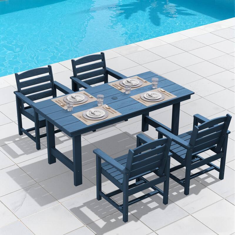 5-Piece HDPE Outdoor Dining Table Sets with Umbrella Hole - 1-Table 4-Chairs