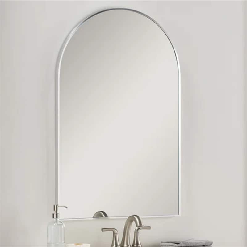 20"x30" Metal Framed Arched Mirror with Shatterproof Film and Hooks