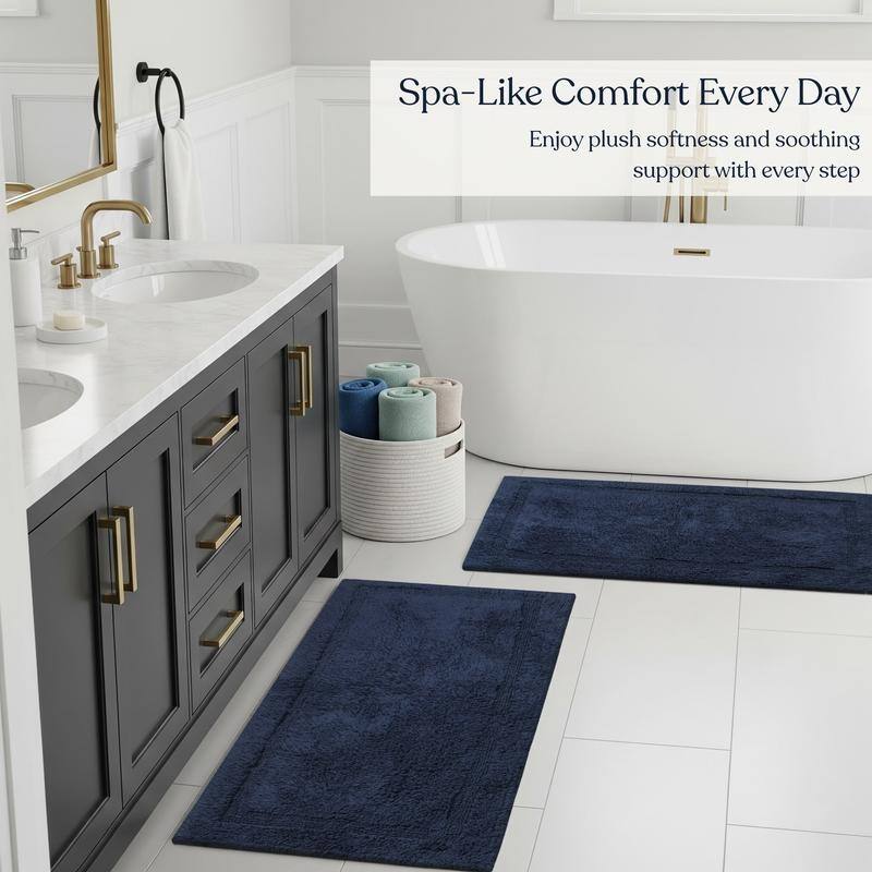 Delara Organic Cotton Reversible Bath Mat, 3000 GSM, GOTS Certified, Ultra-Thick & Super Absorbent, Quick-Drying Bathroom Rug