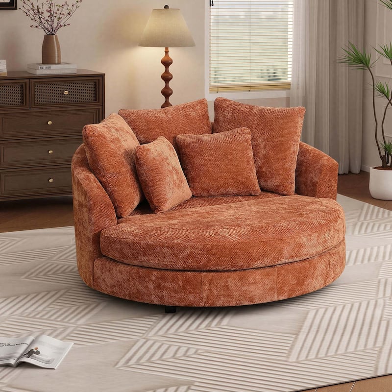 59.8''W Modern Oversized Sofa Chair, Round Accent Barrel Chair With 5 Pillows - Chair/Orange/Chenille