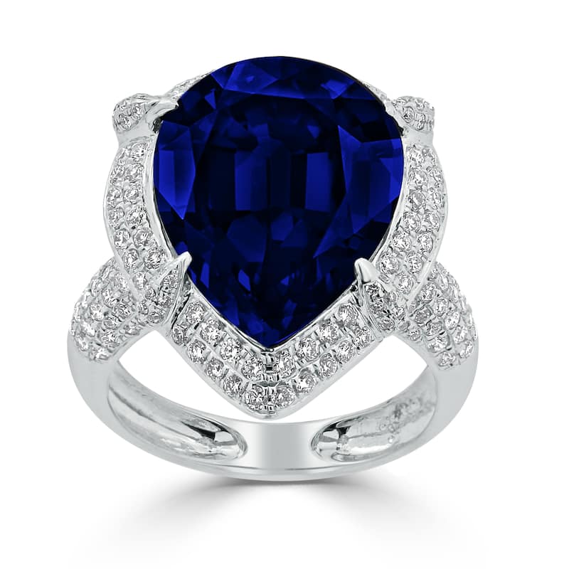 Auriya 18k Gold 14ct Pear-cut Blue Sapphire and Diamond Engagement Ring 1.07ct TDW