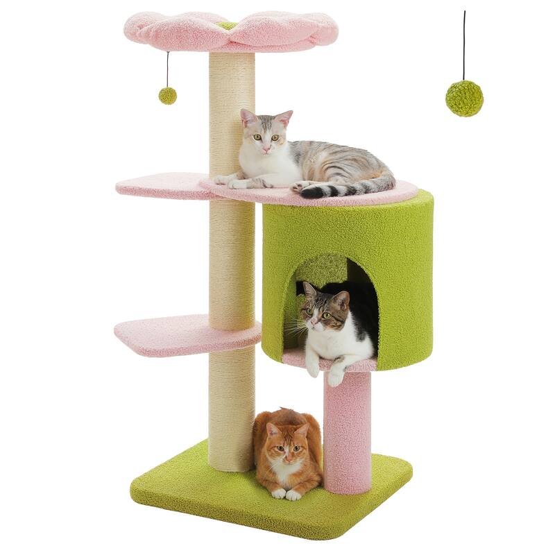 50" Large Cat Tree with 2 Tier Skirting Boards - Pink