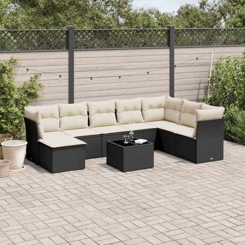 vidaXL Garden Sofa Set Black PE rattan, tempered glass, powder-coated steel - 113.8 x 70.5 x 33.5