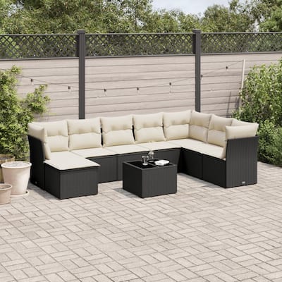 vidaXL Garden Sofa Set Black PE rattan, tempered glass, powder-coated steel - 113.8 x 70.5 x 33.5