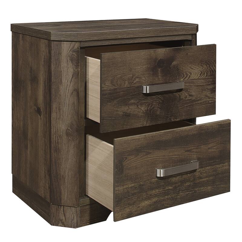 Rustic Brown Nightstand with Metal Glides, Satin Nickel Pulls