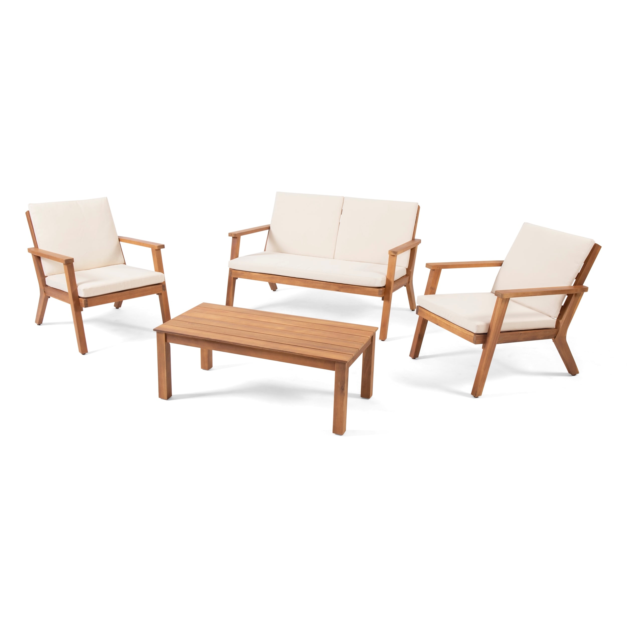 in Teak Finish/Grey Christopher Knight Home 300251 Manarola 4-Piece Outdoor Acacia Wood Chat Set 