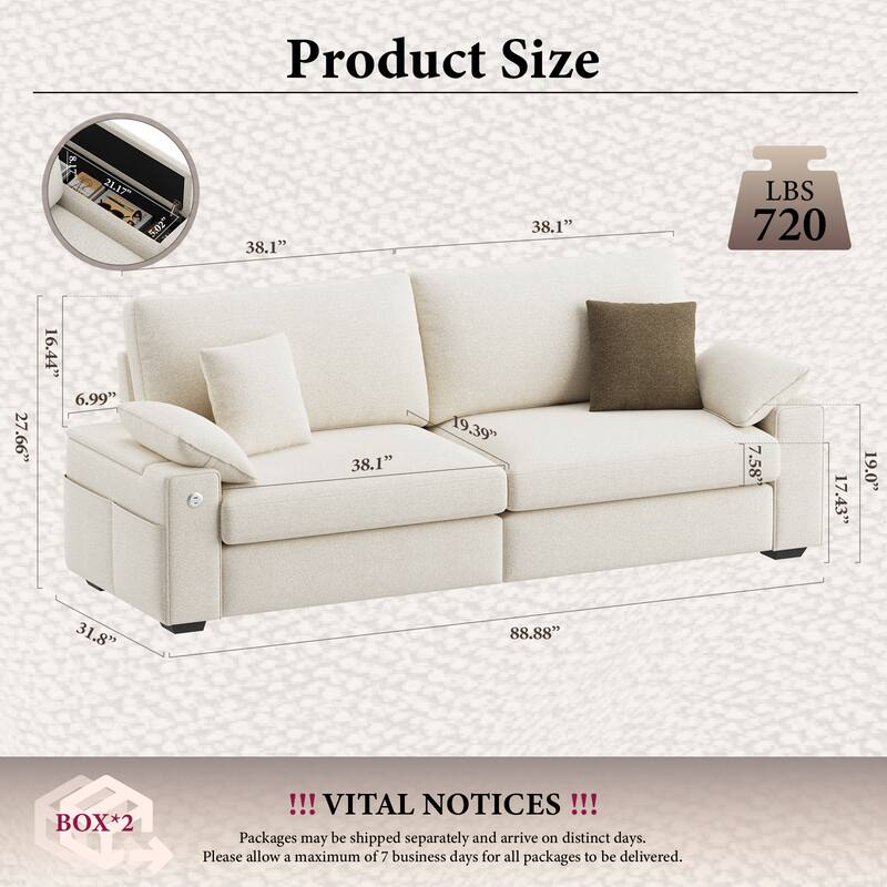 Modern Loveseat Sofa with USB Charging & Removable Covers