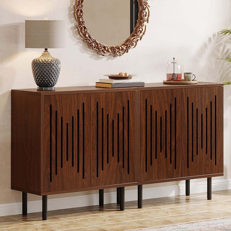 Sideboard Buffet Cabinet with Doors & Adjustable Shelves (Set of 2) - Walnut