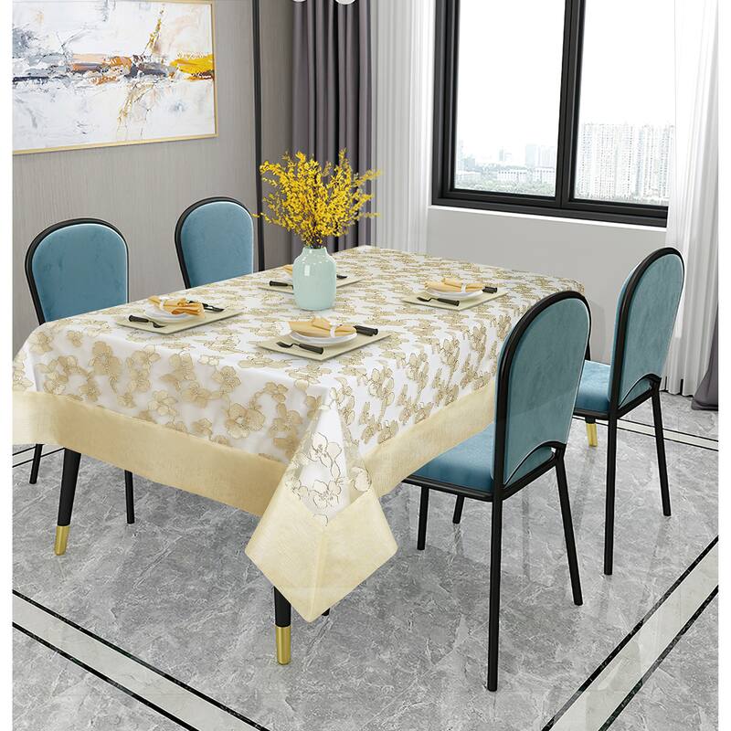 Violet Linen Ribbon Rose Mesh Lace Pattern Tablecloth