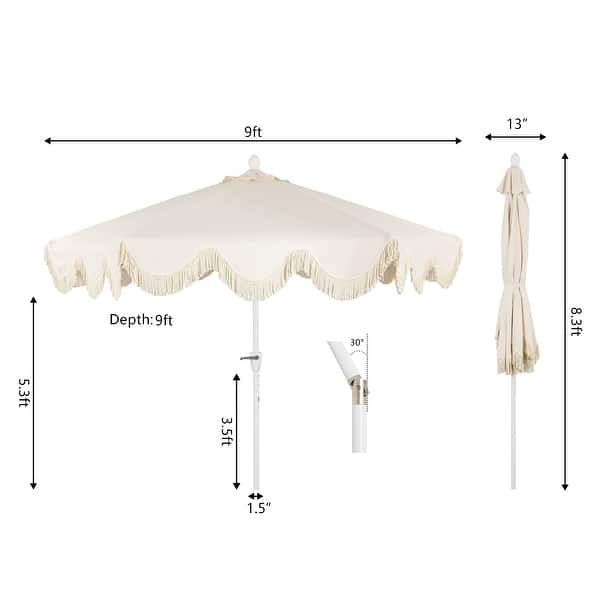 dimension image slide 18 of 20, 9ft Tassel Patio Umbrella Auto-Tilt, Crank , by JONATHAN Y