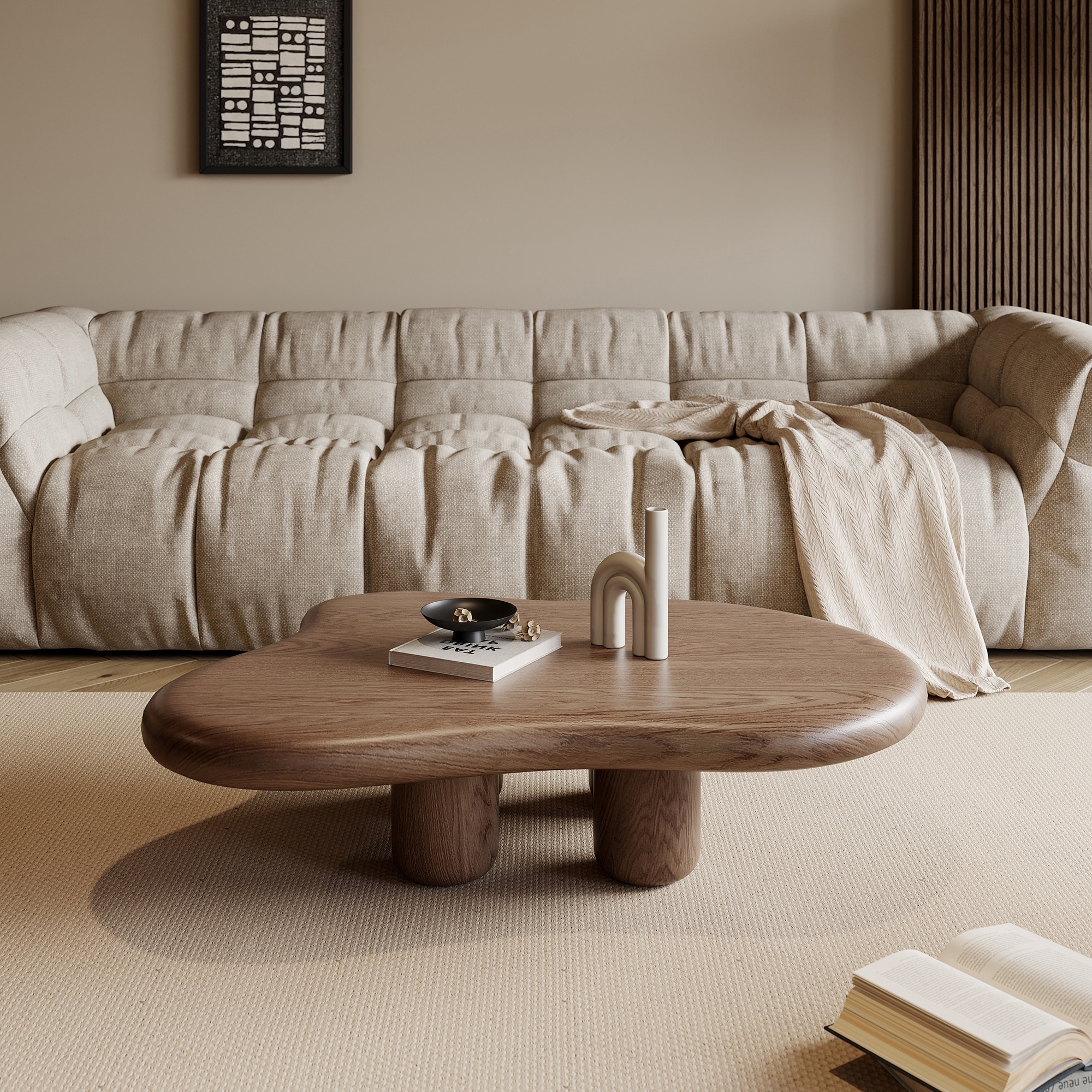 48.4" Modern Walnut Cloud Coffee Table for Living Room
