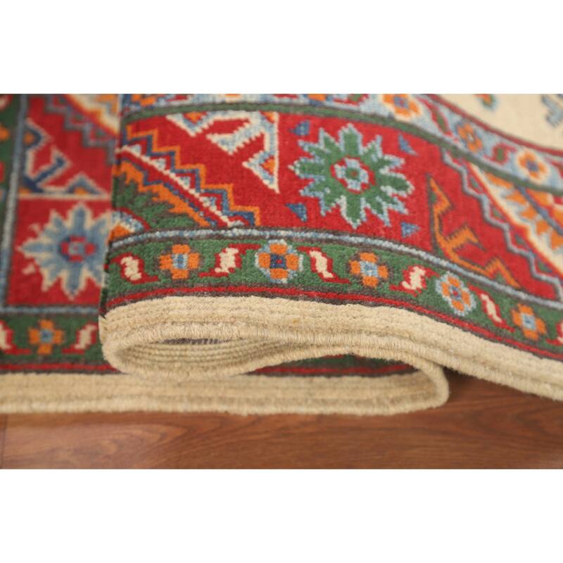 Geometric Kazak Accent Rug Handmade Traditional Wool Carpet - 2'9" x 3'11"