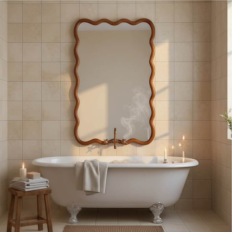 24"x 36" Wavy Rectangle Solid Wood Frame Decorative Mirror,For Bedroom, Bathroom, Living Room, Entryway