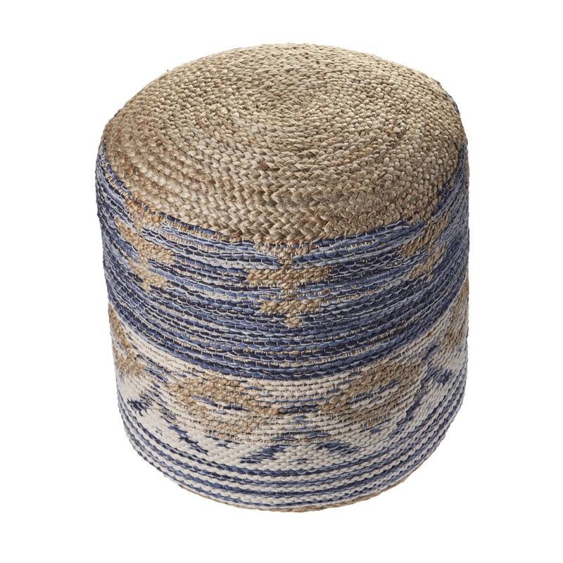 HomeRoots 18" Blue Jute Ottoman