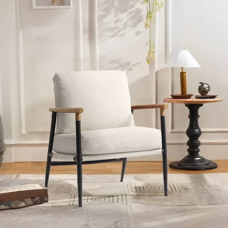 Modern Industrial Metal Frame Upholstered Accent Chair Armchair