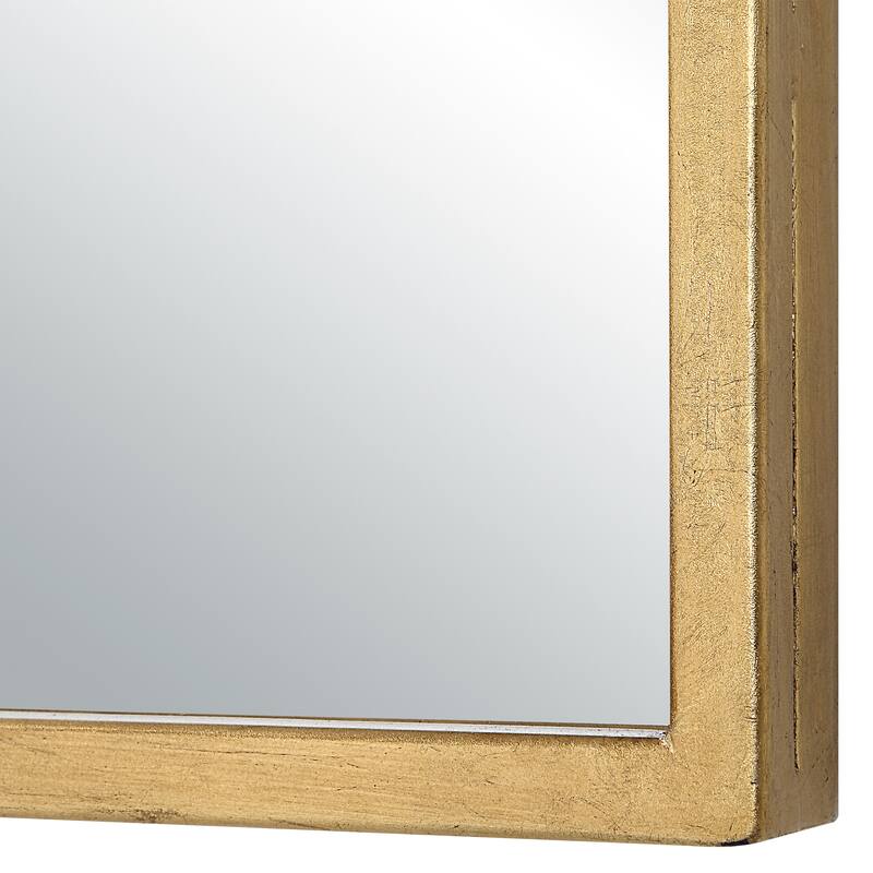 38 Inch Wood Wall Mirror, Moroccan Style, Antique Gold
