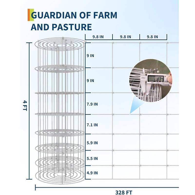 4FT X 328FT X 0.59IN Heavy Duty Galvanized Wire Fence for Garden & Yard - 4FT X 328FT X 0.59IN