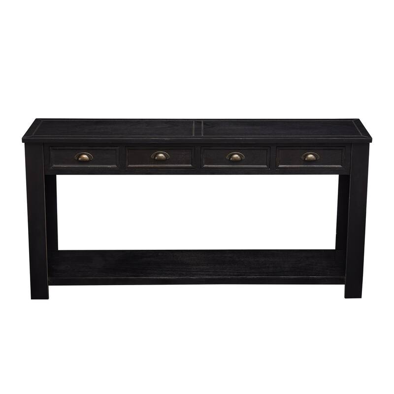 Kinbor Console Table End Table 2-Tier Hallway Sofa Table with Storage Drawers Bottom Shelf for Living Room, Entryway, Bedroom - Black