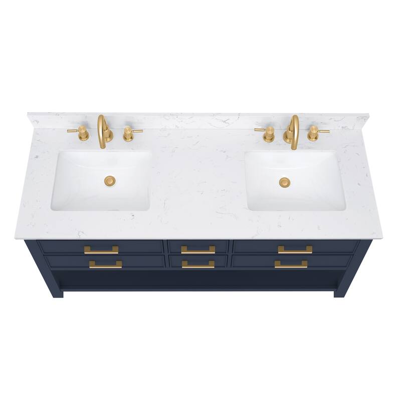 Avanity Brooks 61 in. Double Vanity in Navy Blue finish and Cala White Engineered Top