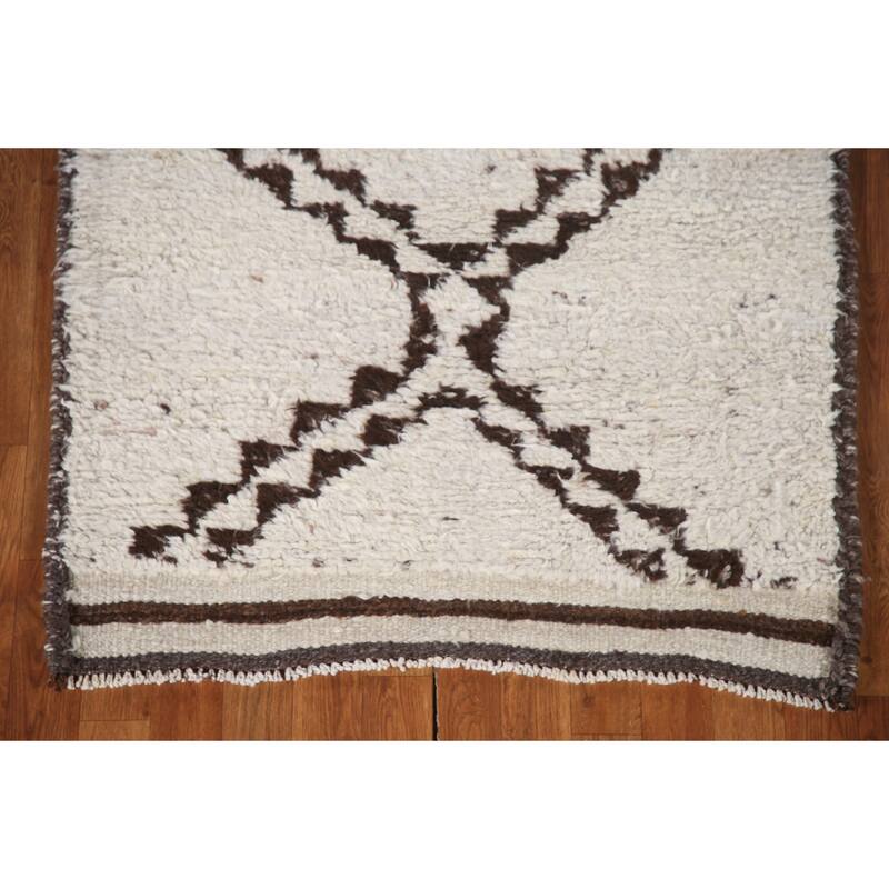 Ivory Anatolian Turkish Runner Rug Handmade Wool Carpet - 3'3"x 11'1"