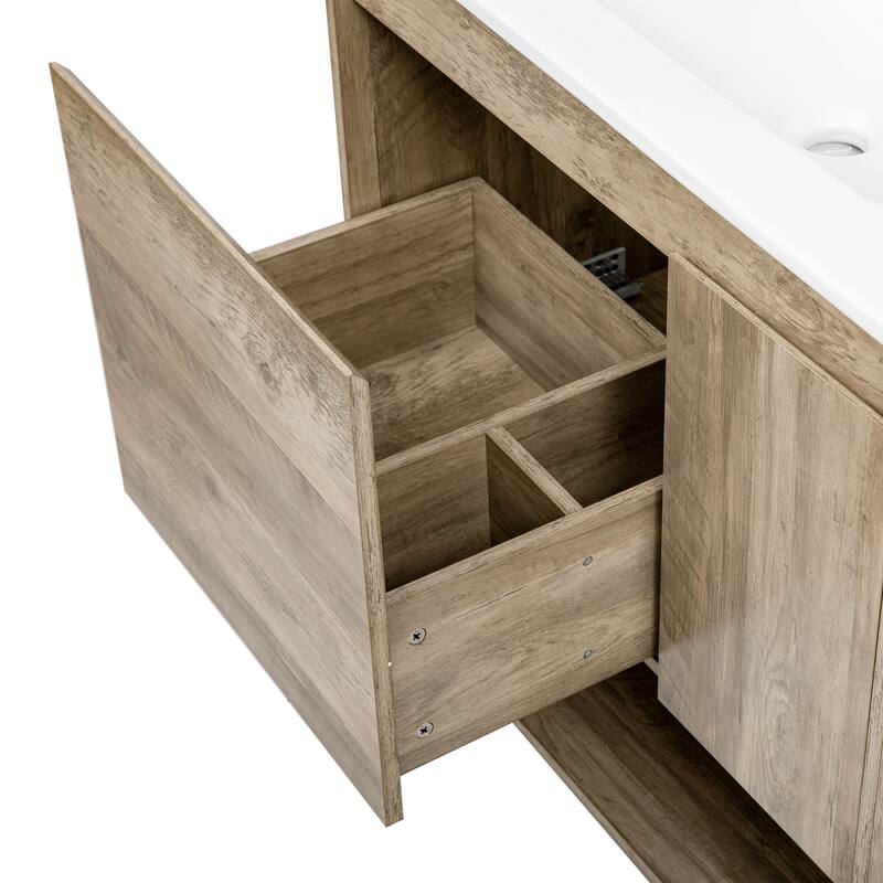 Farmhouse Bathroom Vanity Base & Ceramic Basin Set, 30" Single Bathroom Vanity Storage Cabinet with Open Storage Shelf - 30 Inch