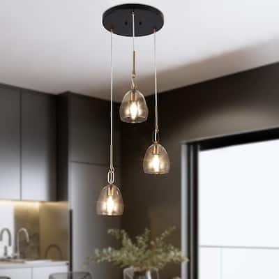 Blobfish Modern 3-Light Glass Chandelier Brass Cluster Kitchen Island Pendant Light - D 15" x H 12.5"