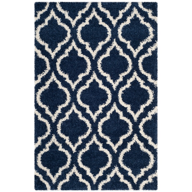 SAFAVIEH Hudson Shag Sheilah Moroccan 2-inch Thick Rug - 4' x 6' - Navy/Ivory