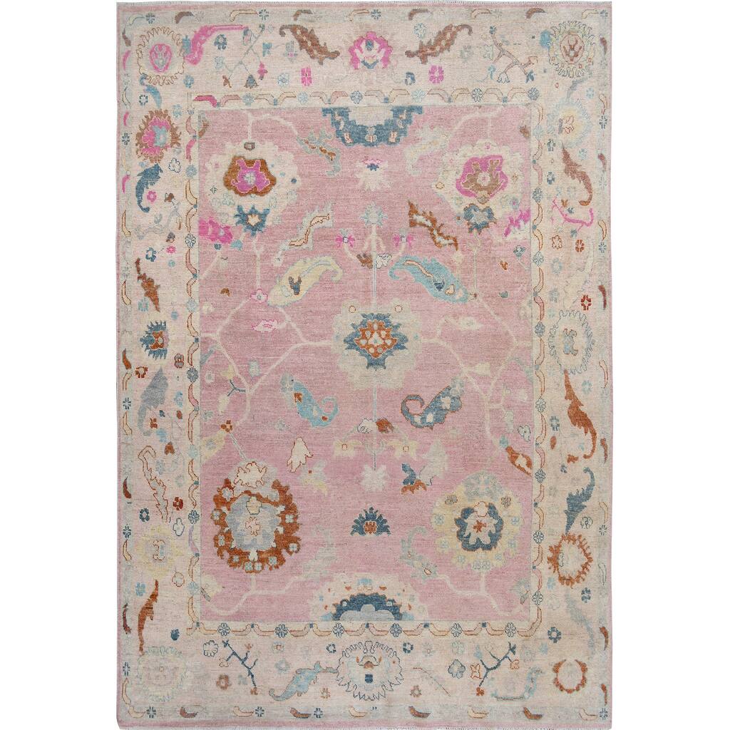 Floral Vegetable Dye Oushak Turkish Oriental Area Rug Handmade - 8'2" x 9'7"