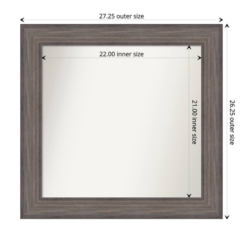 Country Barnwood Framed Non-Beveled Custom Wall Mirror, Bathroom Vanity Mirror - Outer Size: 27.25 x 26.25