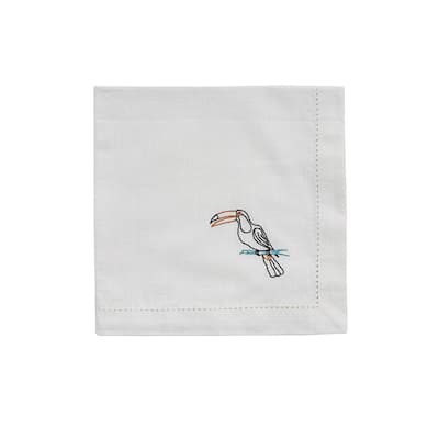 Split P White Embroidered Toucan Napkin Set of 4 - 20" x 20"