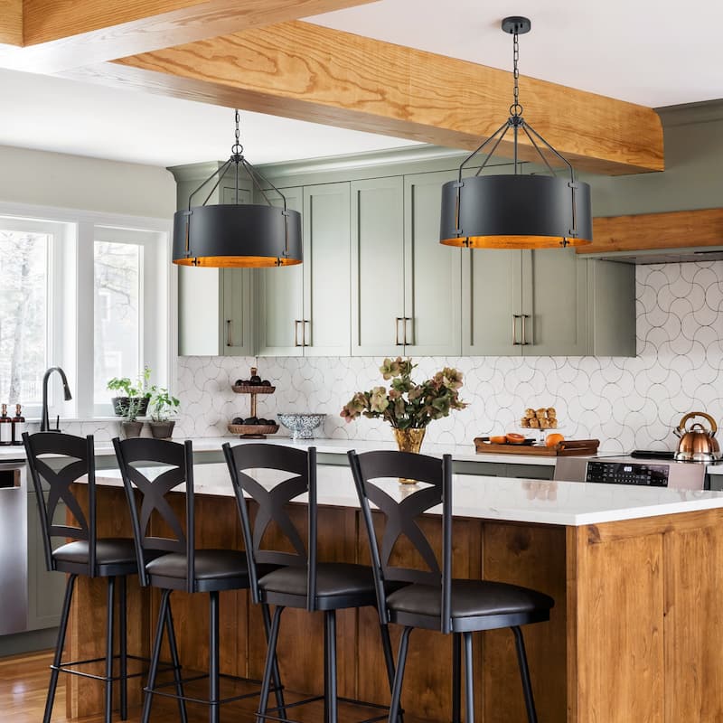 4-Light Modern Industrial Drum Pendant Light with Bronze Finish - W22.05"