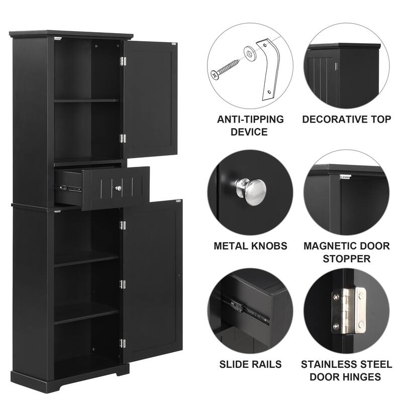 Tall Bathroom Storage Cabinet, Freestanding Wood Storage Cabinet, Bathroom Storage Organizers with Door & Adjustable Shelf