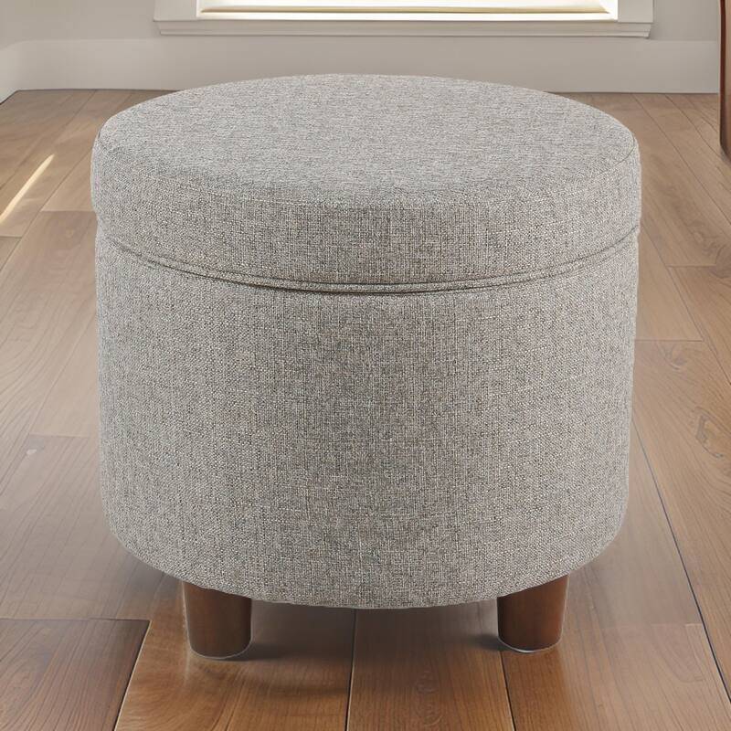 Light Gray Fabric Round Wooden Ottoman with Convenient Lift-Off Lid Storage