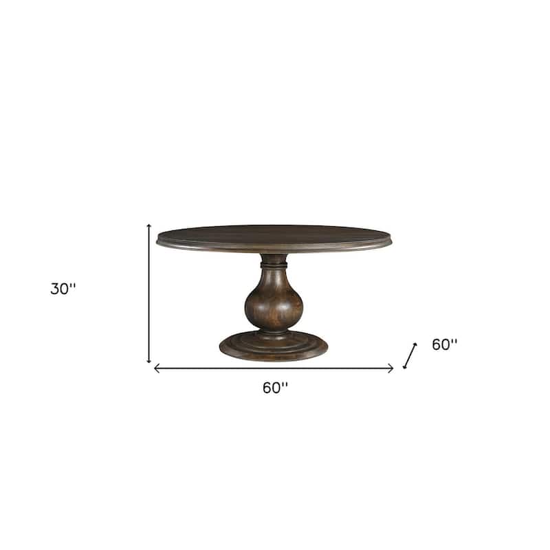 HomeRoots 60" Brown Solid Wood Pedestal Base Round Top Dining Table - 60 in. x 30 in. x 60 in.